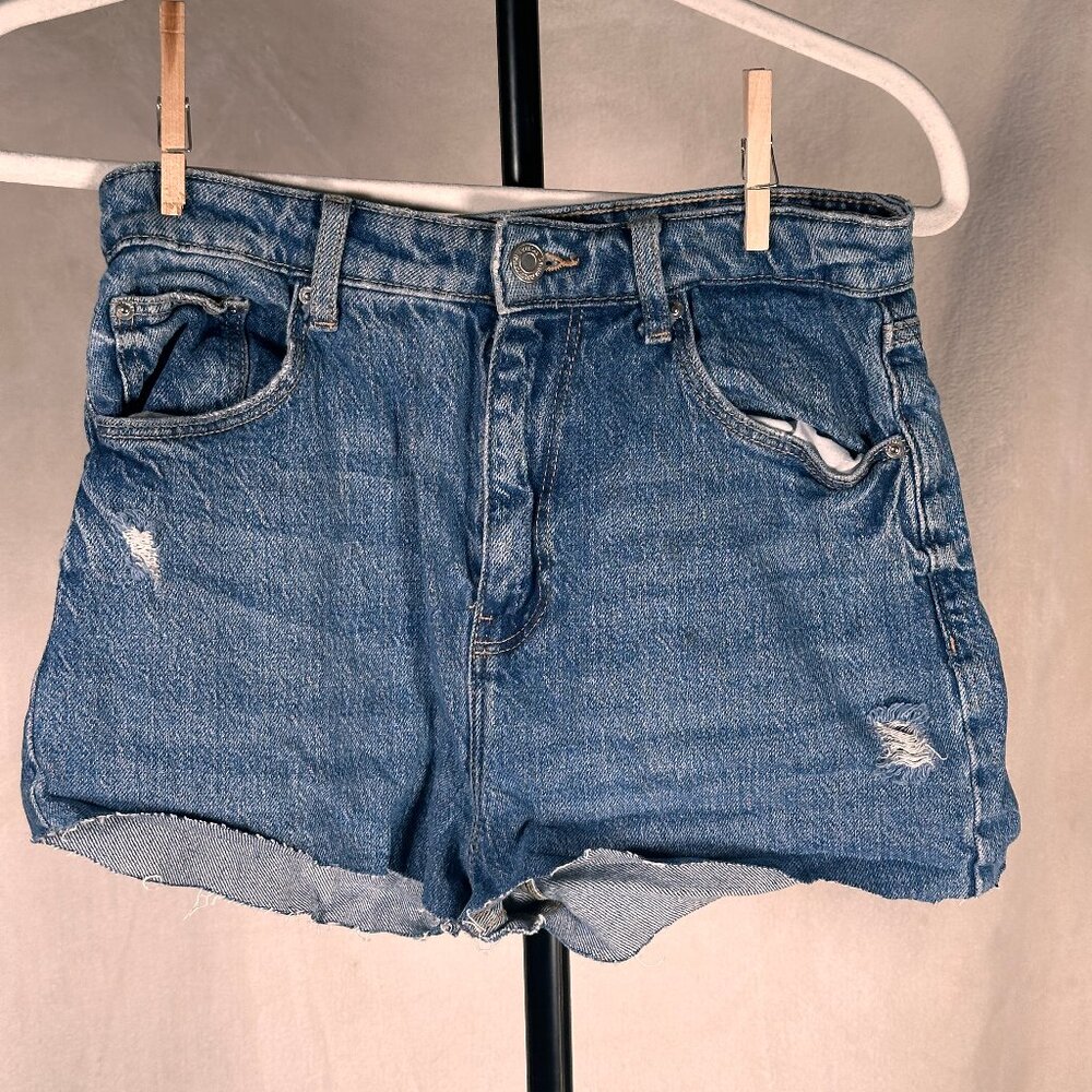 Bershka Flare Distressed Denim Shorts Size 26